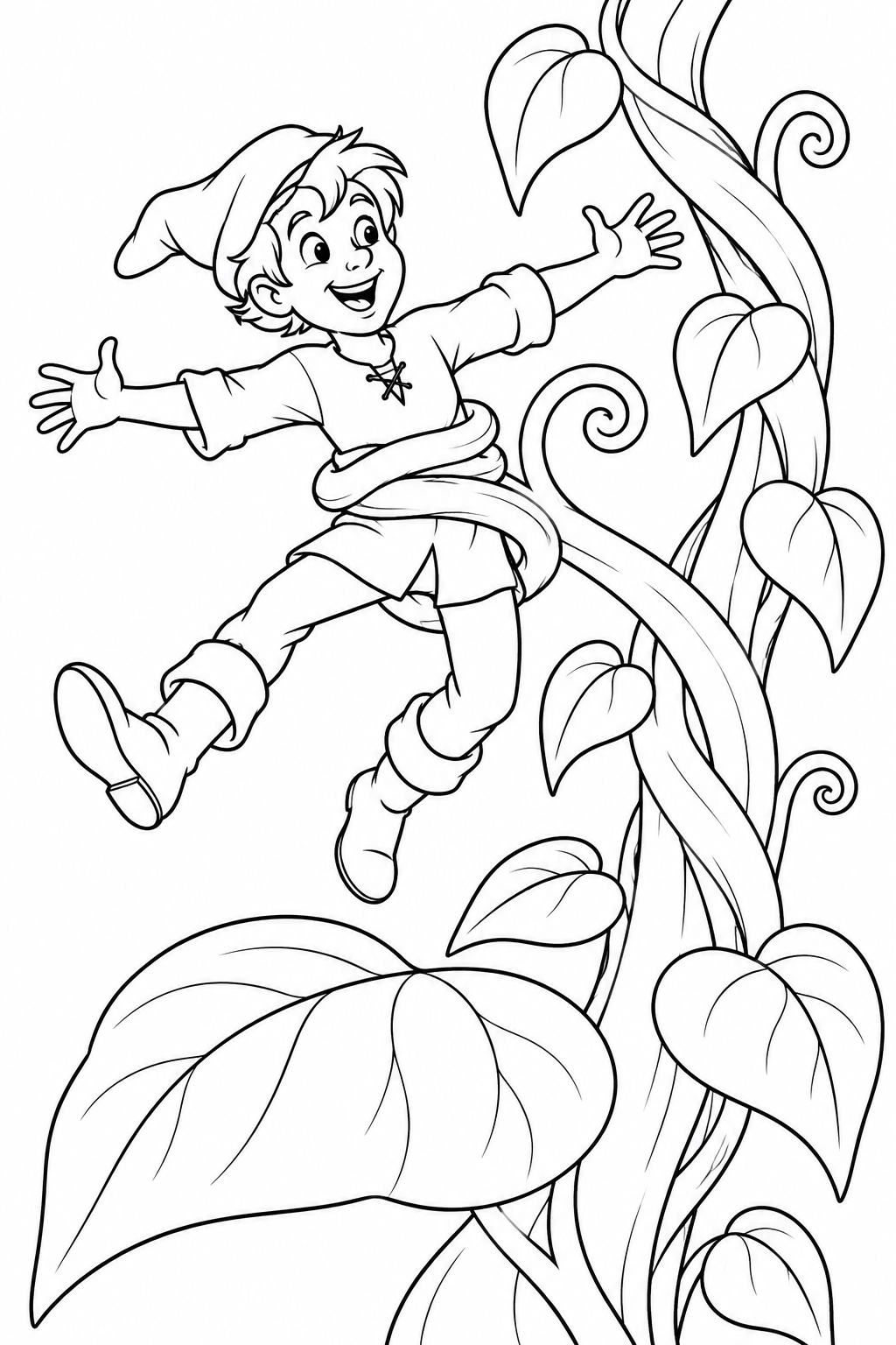 Jack and the Beanstalk・Comedy — Wrapped in a springy bean tendril coloring page