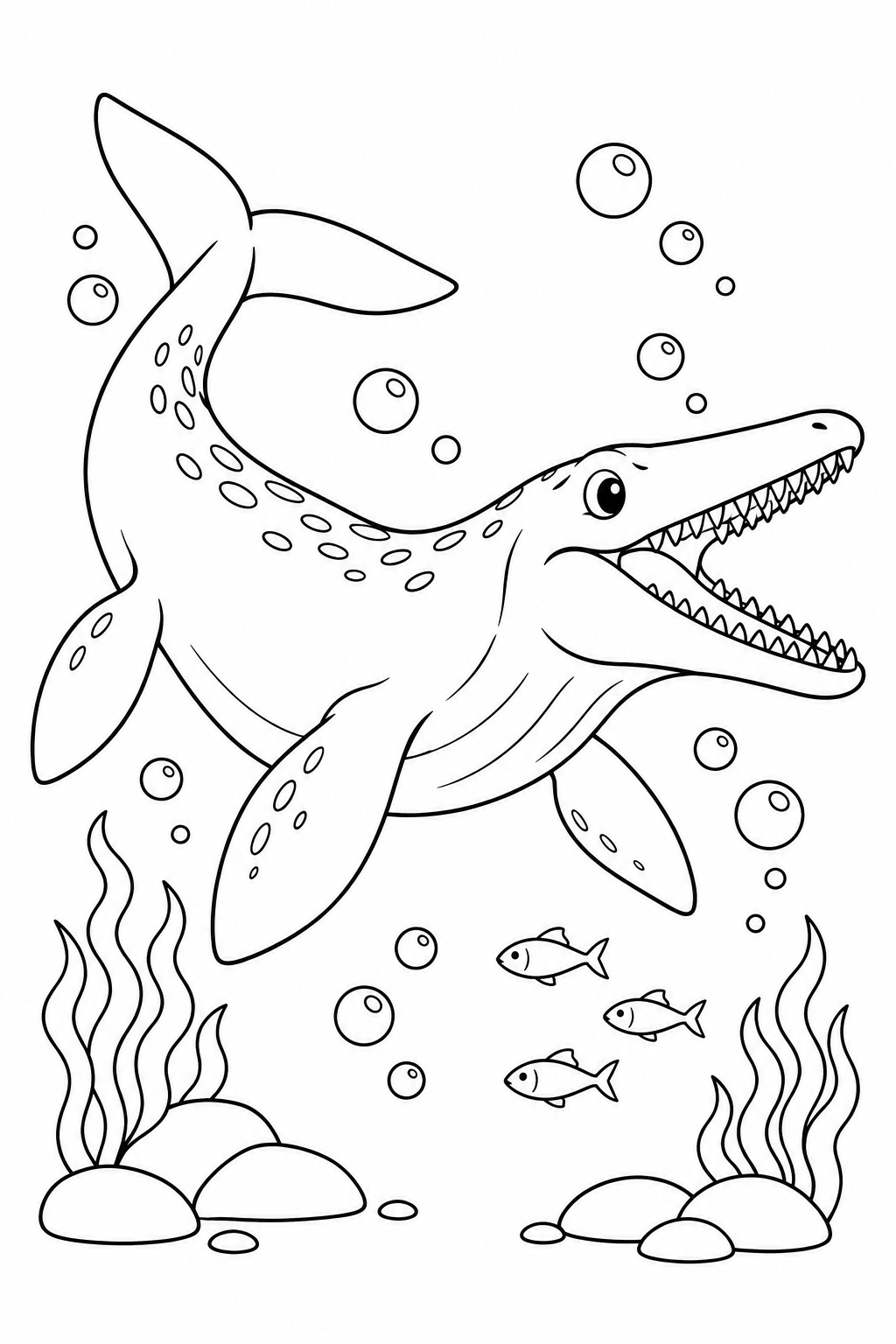 モササウルスと海の泡の塗り絵