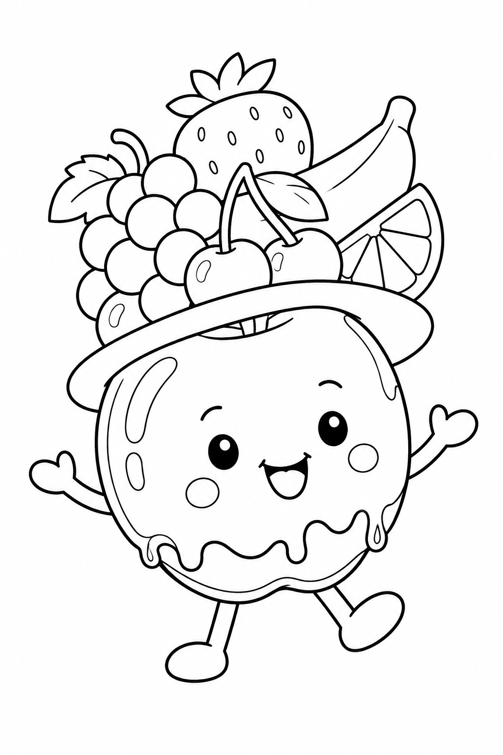りんご飴の赤い実の帽子の塗り絵