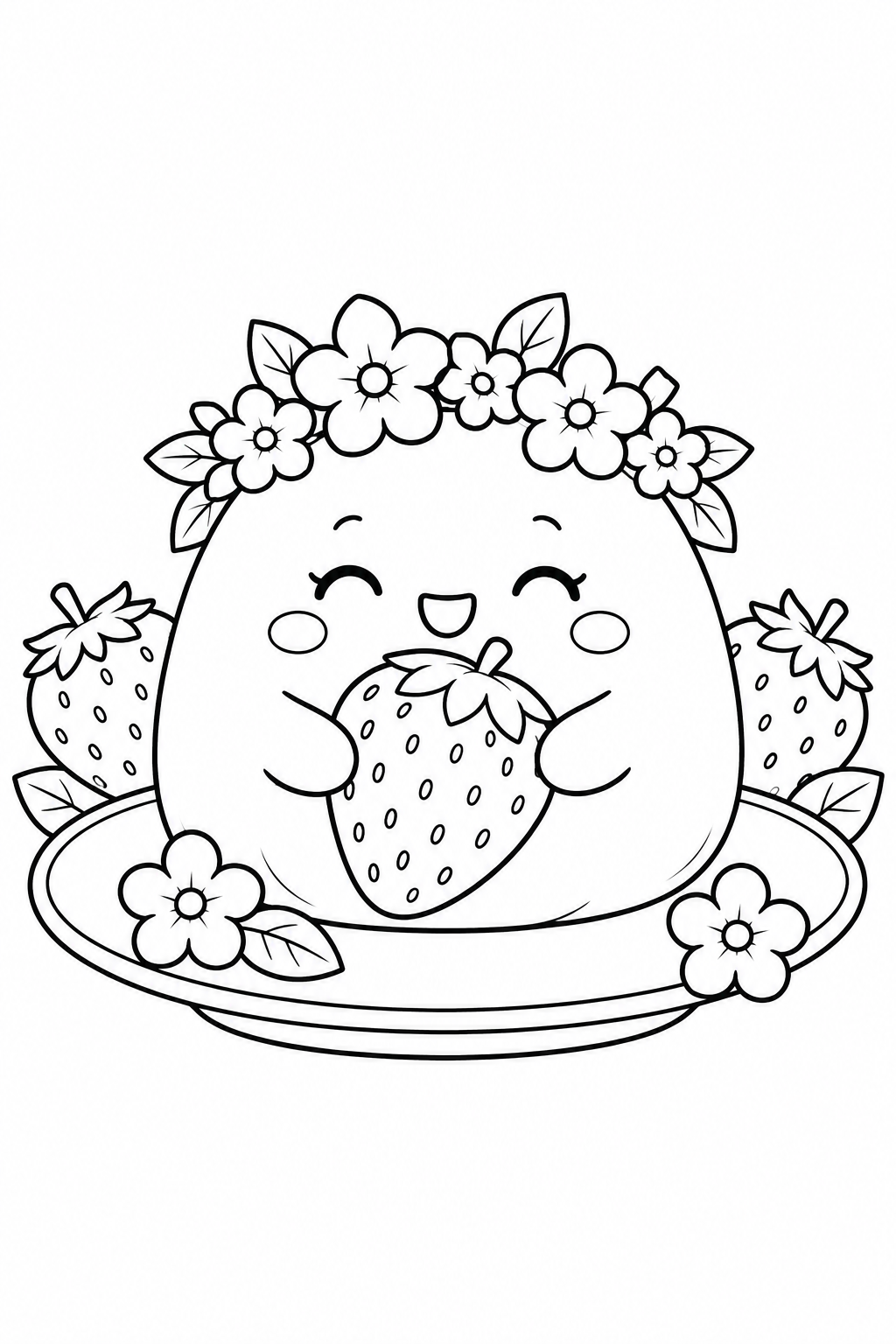 いちご大福の花かんむりの塗り絵