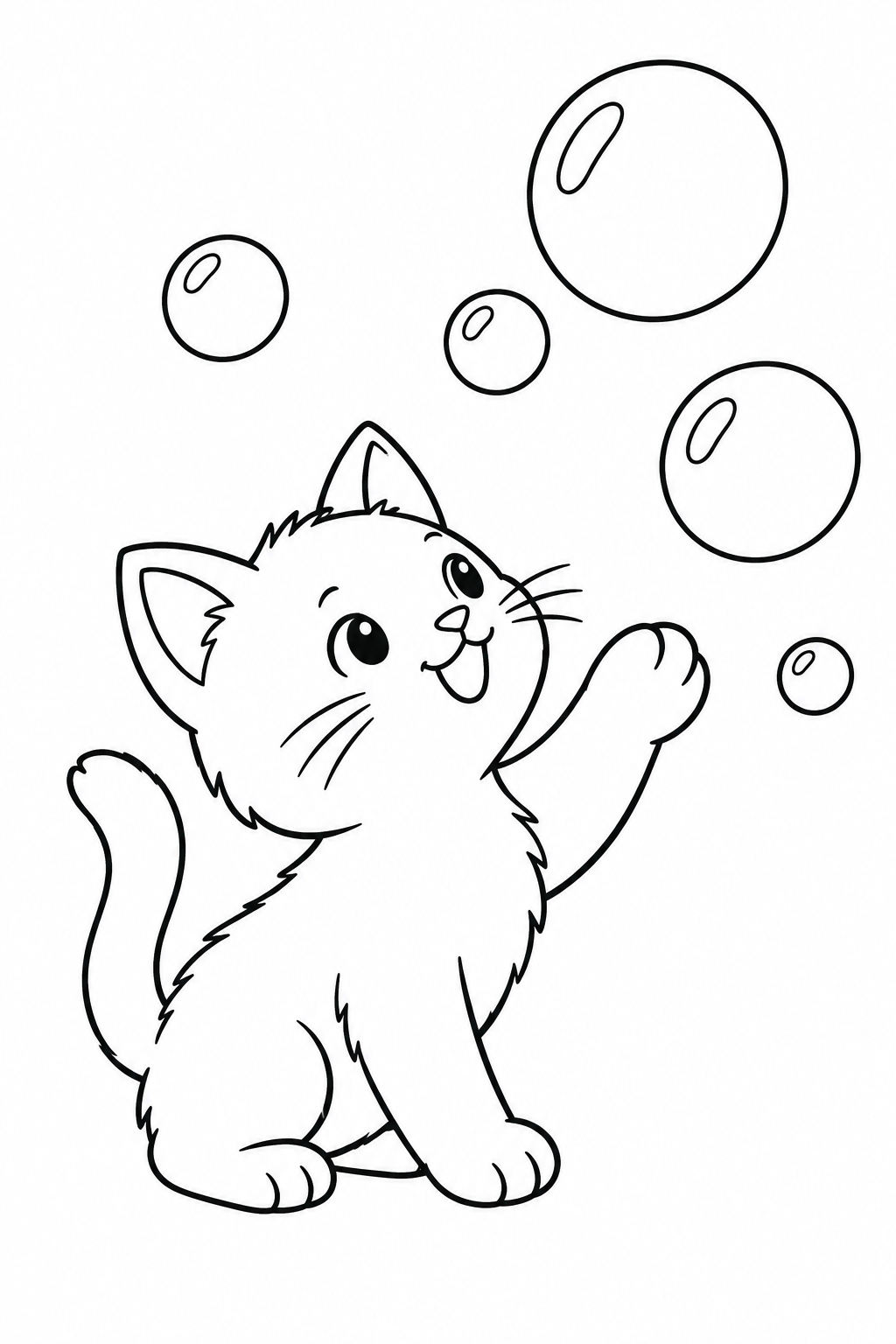 シャボン玉と子ねこの塗り絵