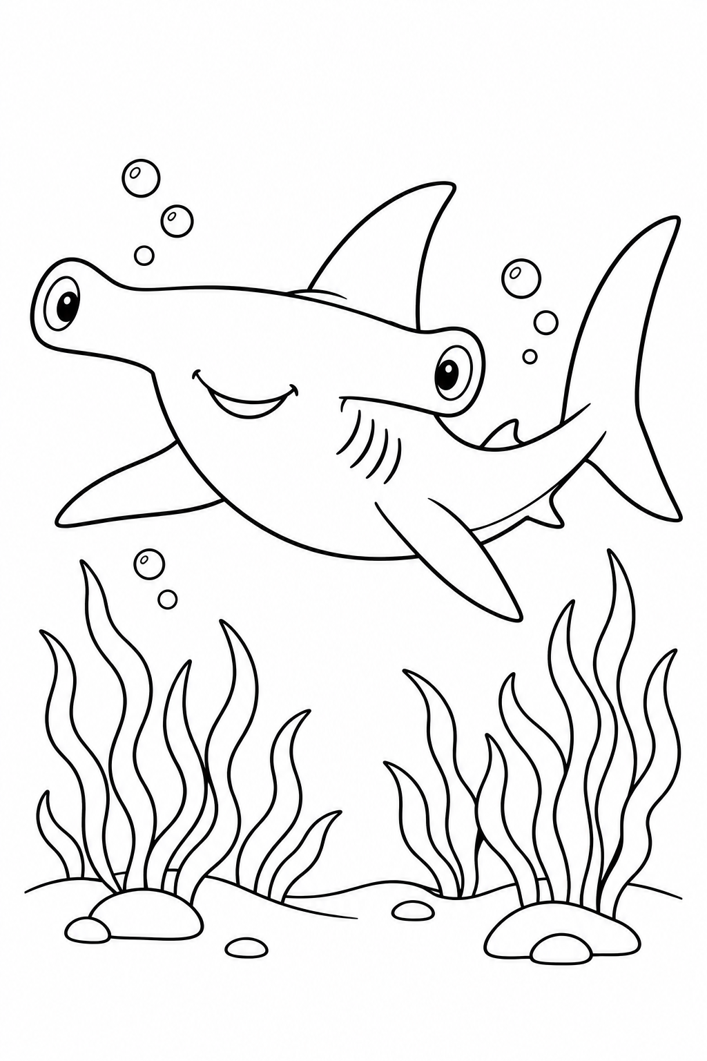 ハンマーヘッドシャークと海草の塗り絵
