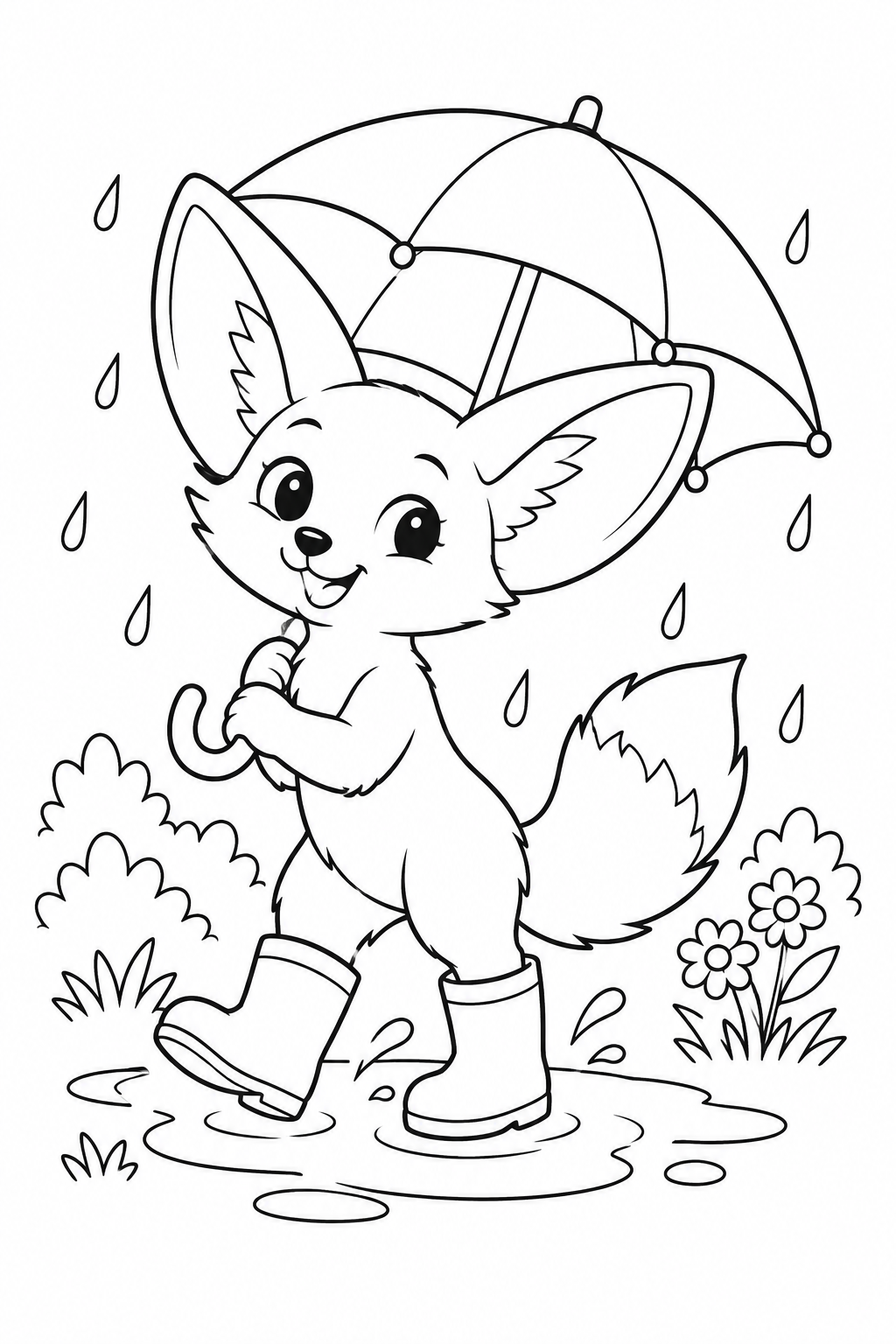 フェネックの雨の日さんぽの塗り絵