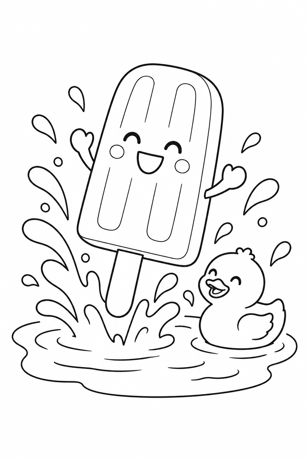 アイスキャンディーの水あそびの塗り絵
