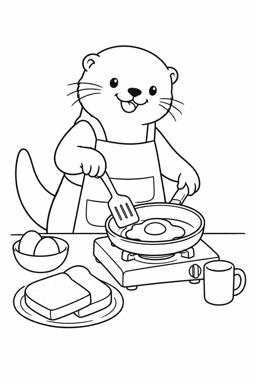 小さな朝食を作るカワウソの塗り絵