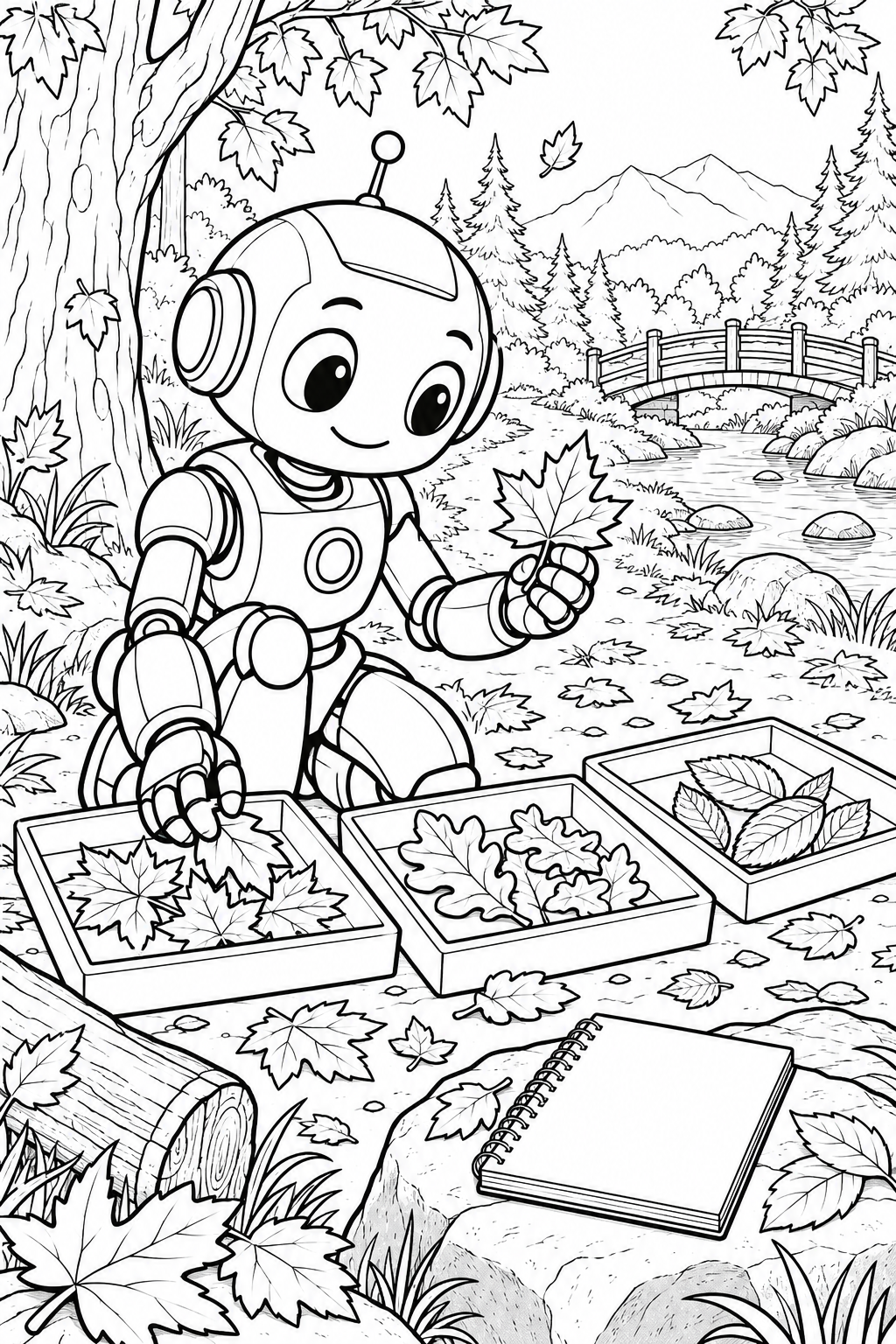 Coloriage Expédition du robot dans la nature — automne