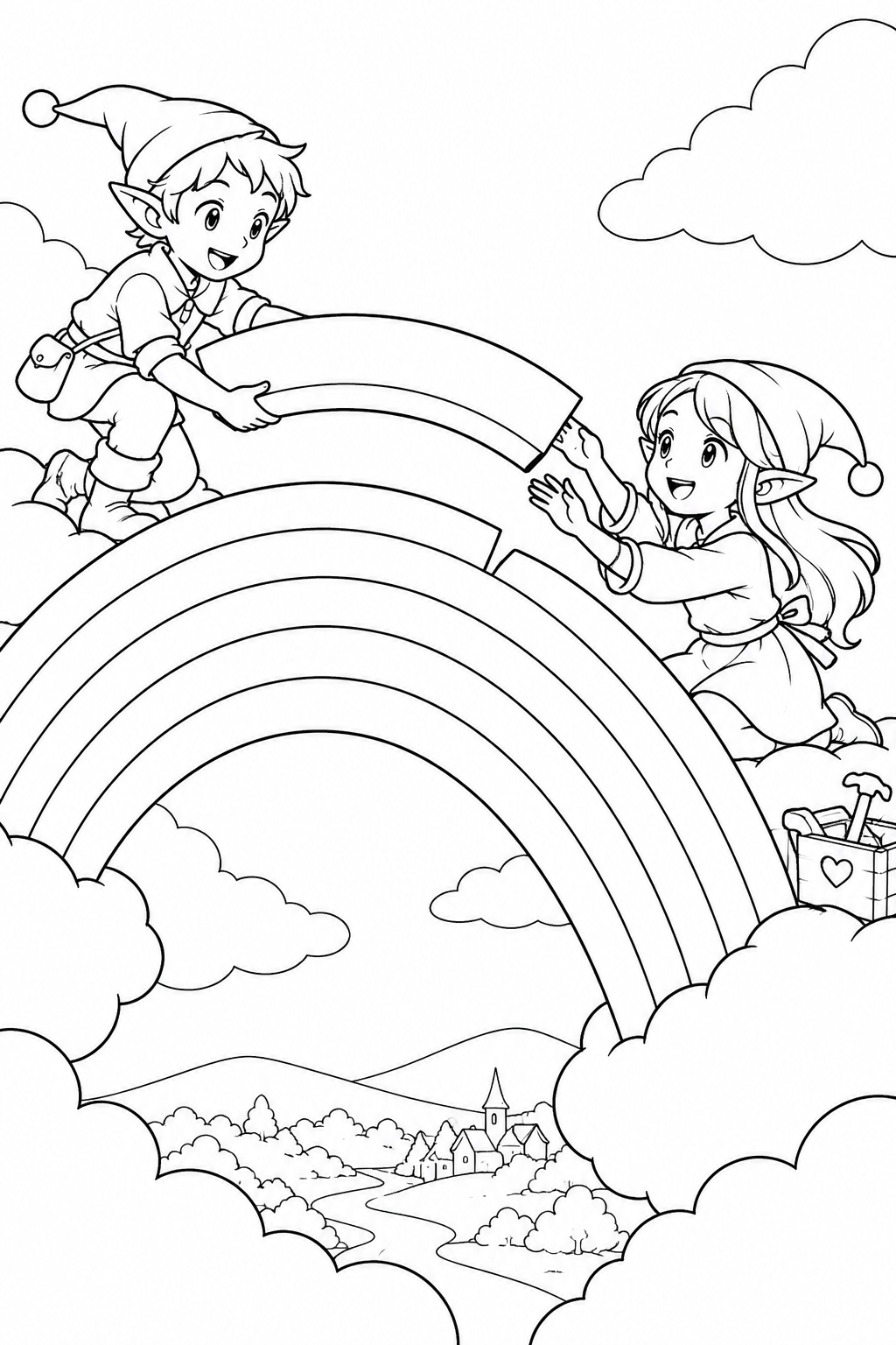 虹の橋をつくるこびとの塗り絵