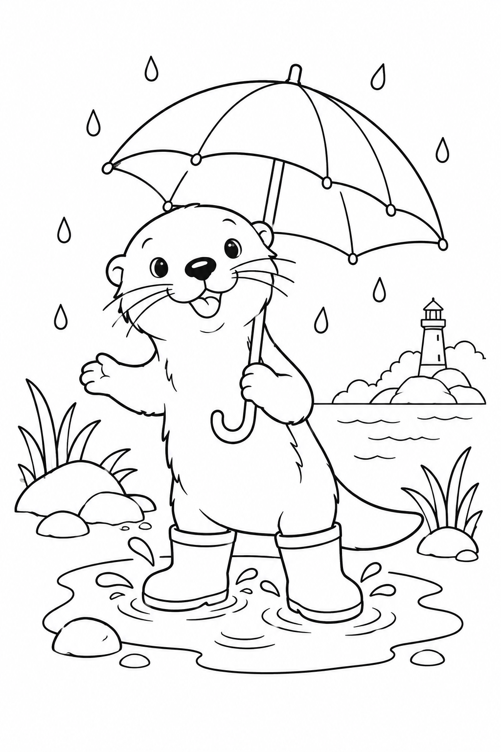 Coloriage La promenade sous la pluie de la loutre de mer