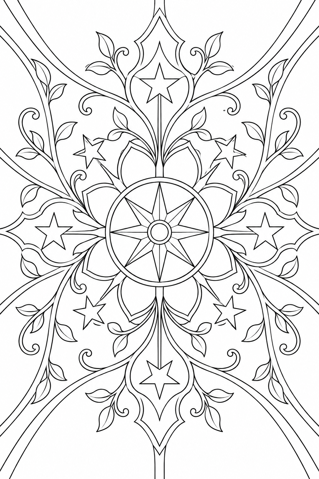 Dibujo de Adorno de techo con estrellas y enredaderas para colorear