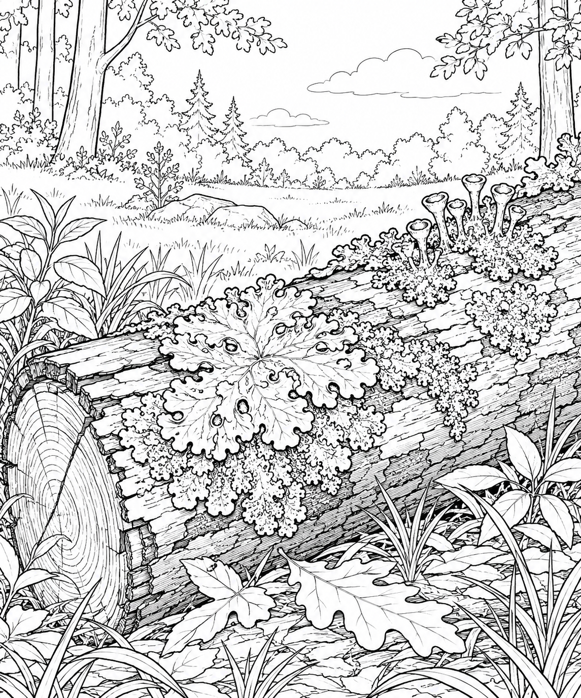 自然のひとこま:倒木の地衣類の塗り絵
