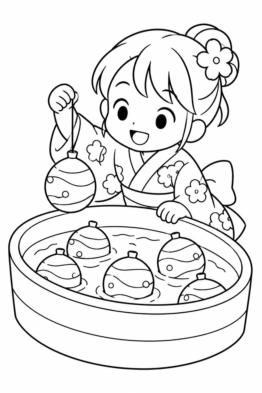 夏祭りとヨーヨーつりの塗り絵