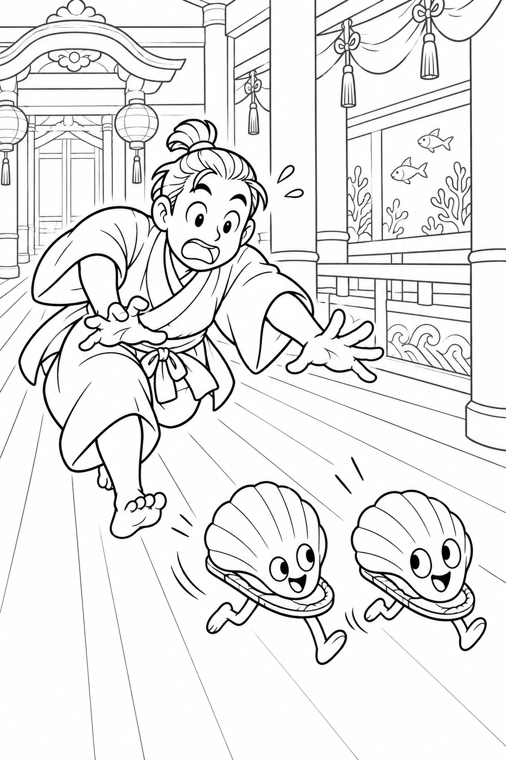 浦島太郎:逃げ出した貝のスリッパ(ギャグ)の塗り絵