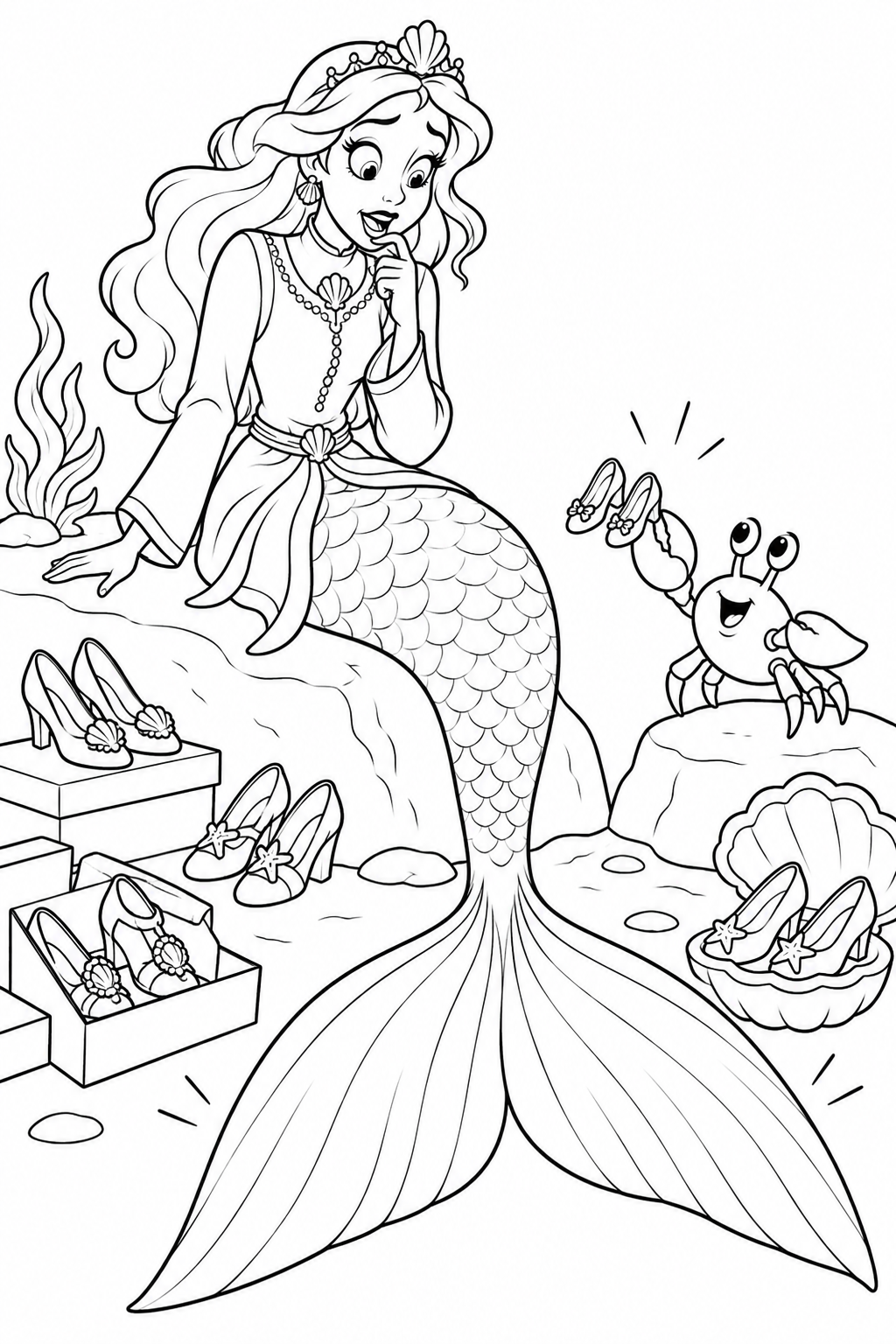 人魚姫:尾びれに合う靴はどれの塗り絵