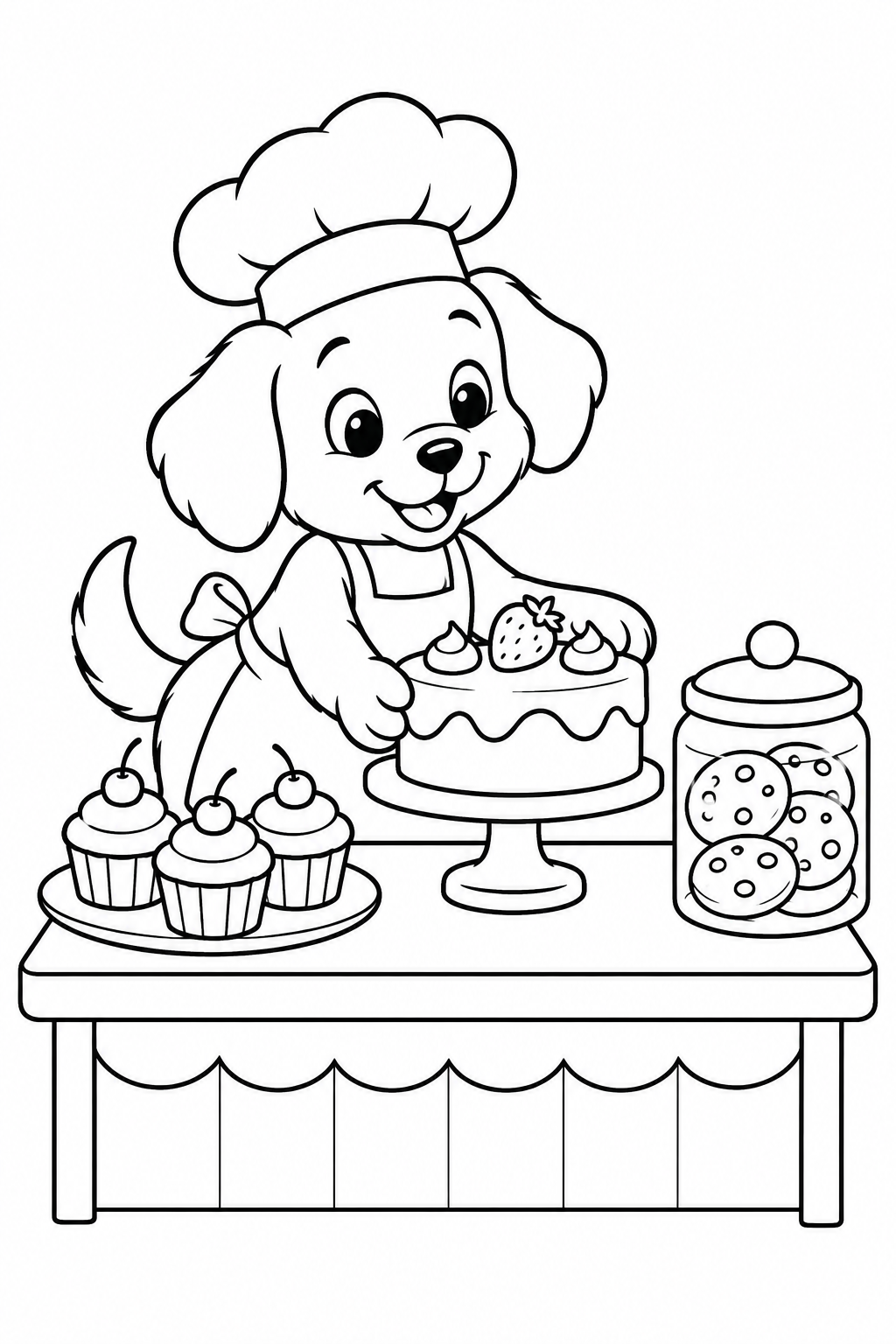 こいぬのパン屋さんの開店準備の塗り絵