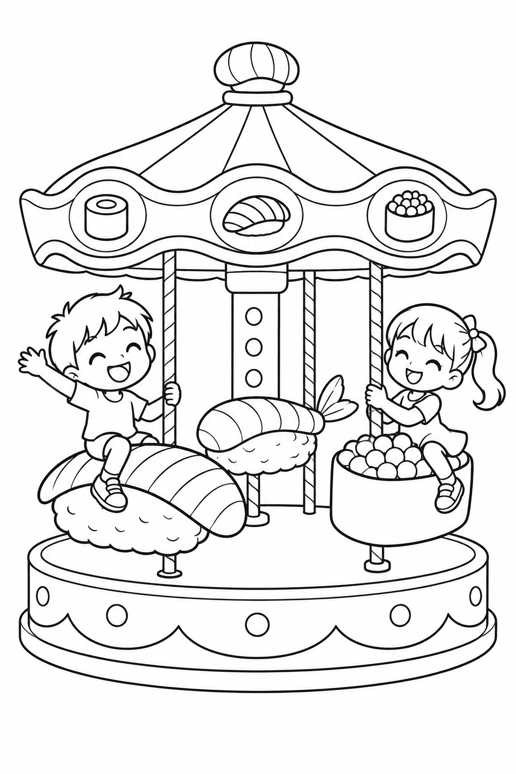 おすしの回転木馬の塗り絵