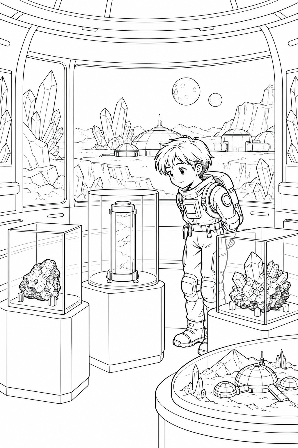 空想の結晶惑星の基地：探査標本の展示室の塗り絵