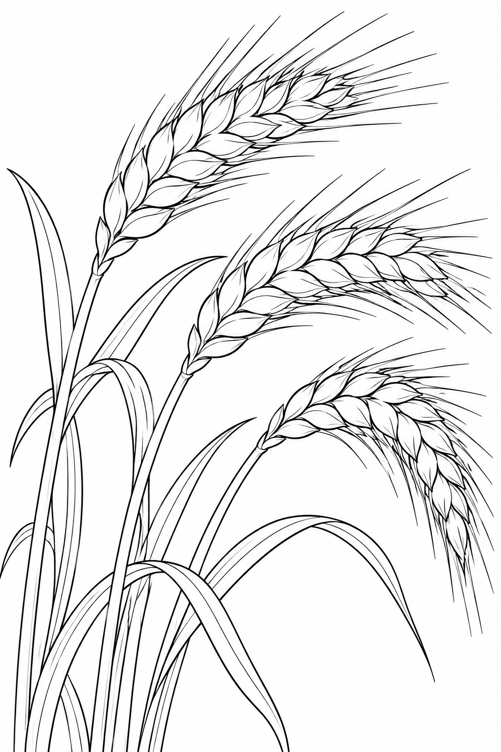 観察スケッチ:麦の穂と曲がる茎の塗り絵