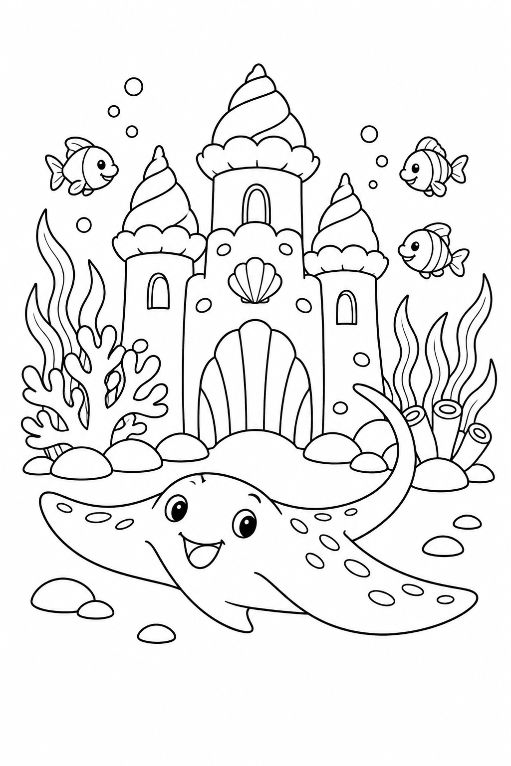 Coloriage La raie et le château de corail