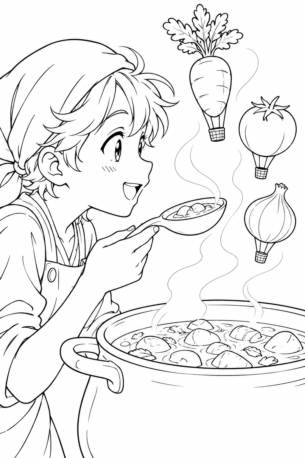 魔法のスープを味見する料理人の塗り絵