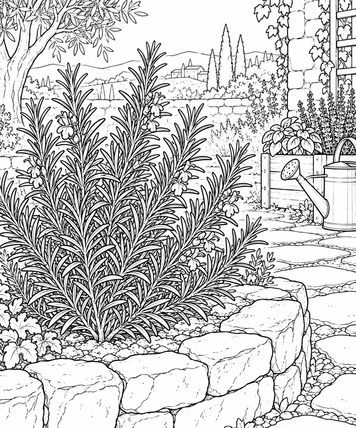Dibujo de Una escena natural: Ramitas de romero para colorear