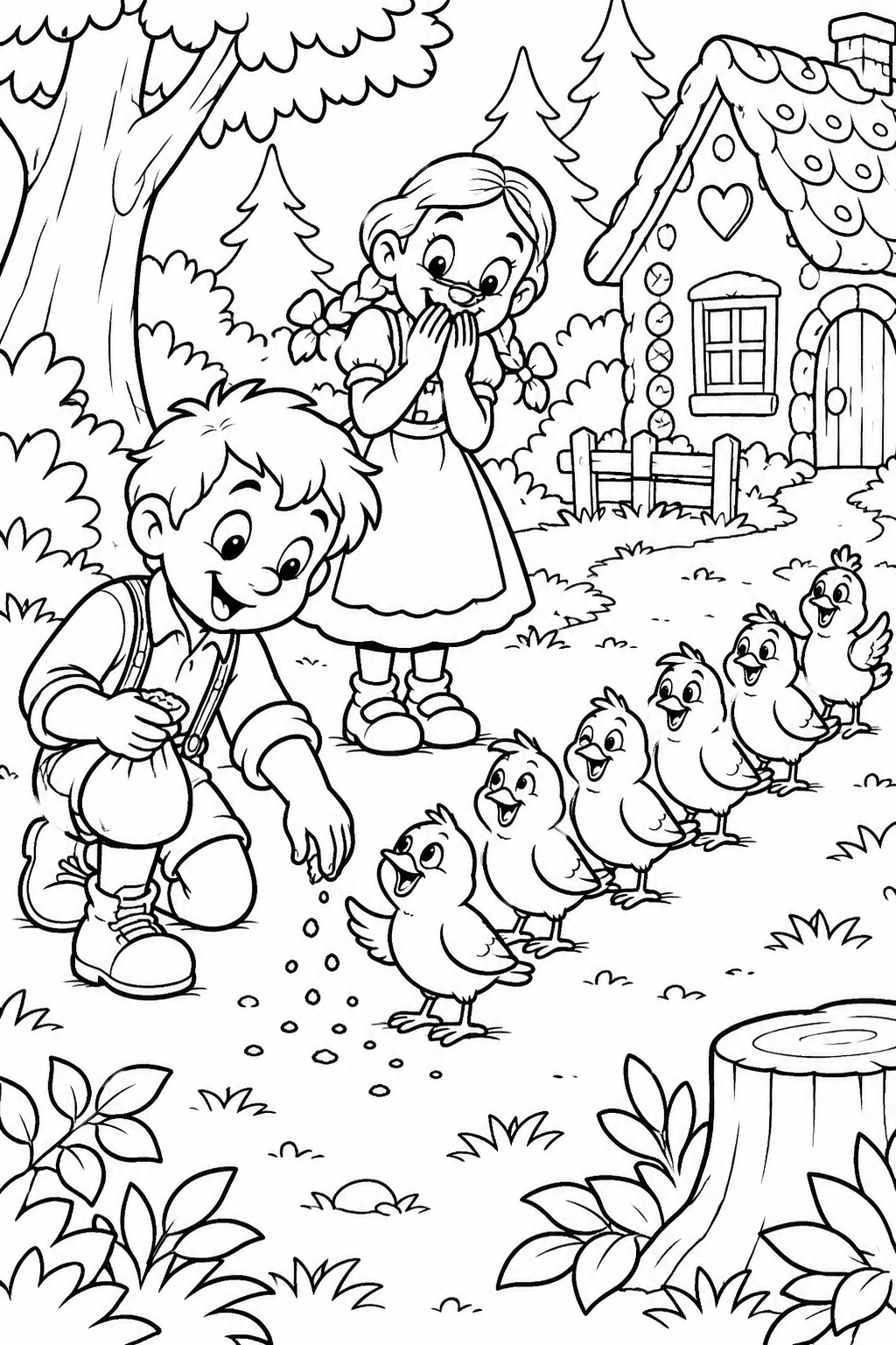 Hansel and Gretel：The breadcrumb bird queue（Comedy） coloring page