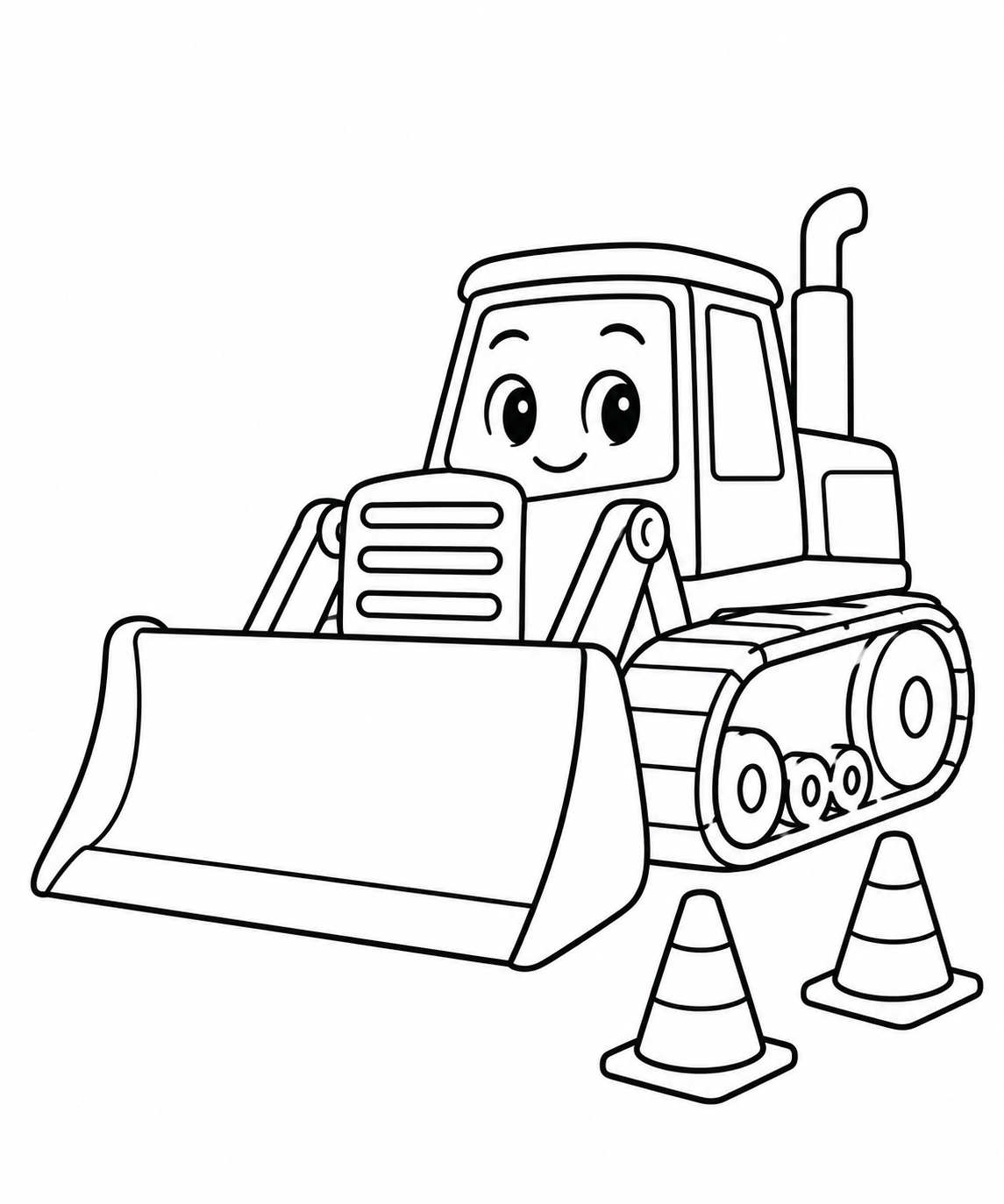 ブルドーザーと工事コーンの塗り絵