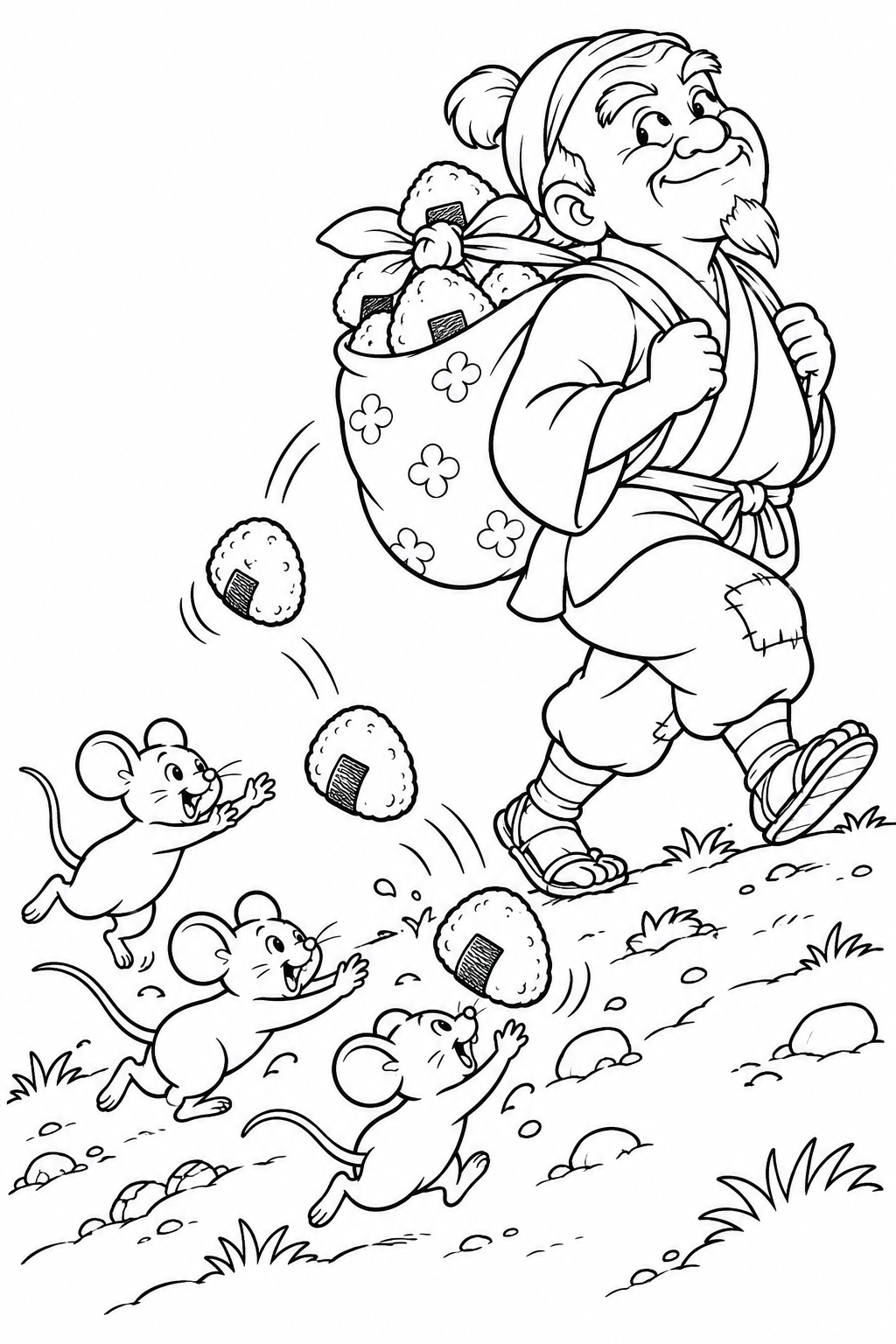 おむすびころりん・ギャグ:隣のおじいさんの山登りの塗り絵