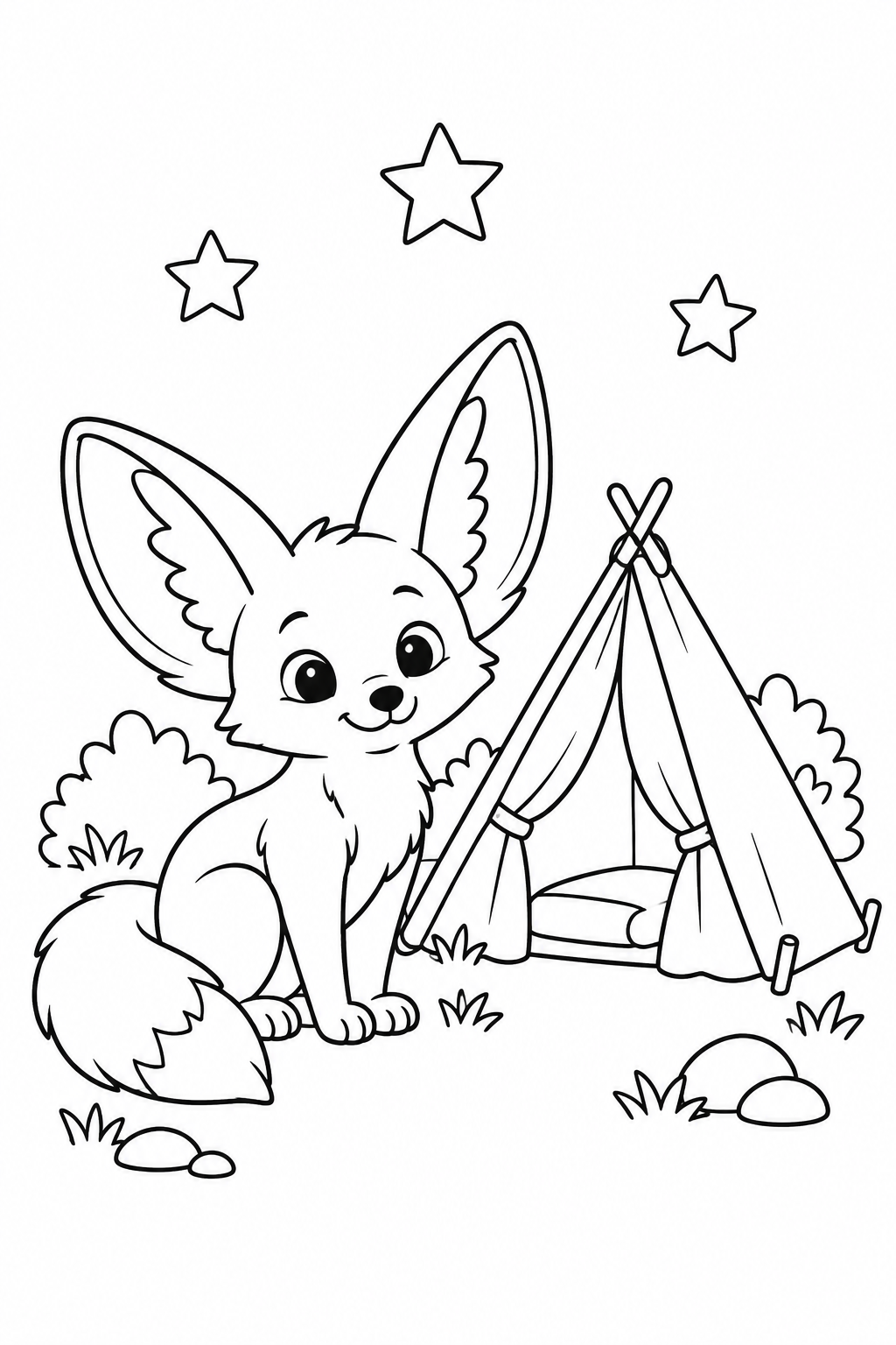Desenho de O feneco acampando sob as estrelas para colorir