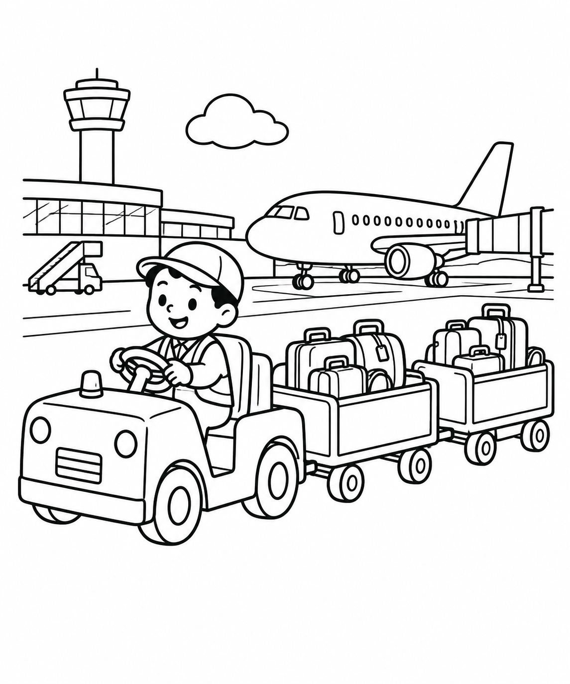 空港の荷物運搬車の塗り絵