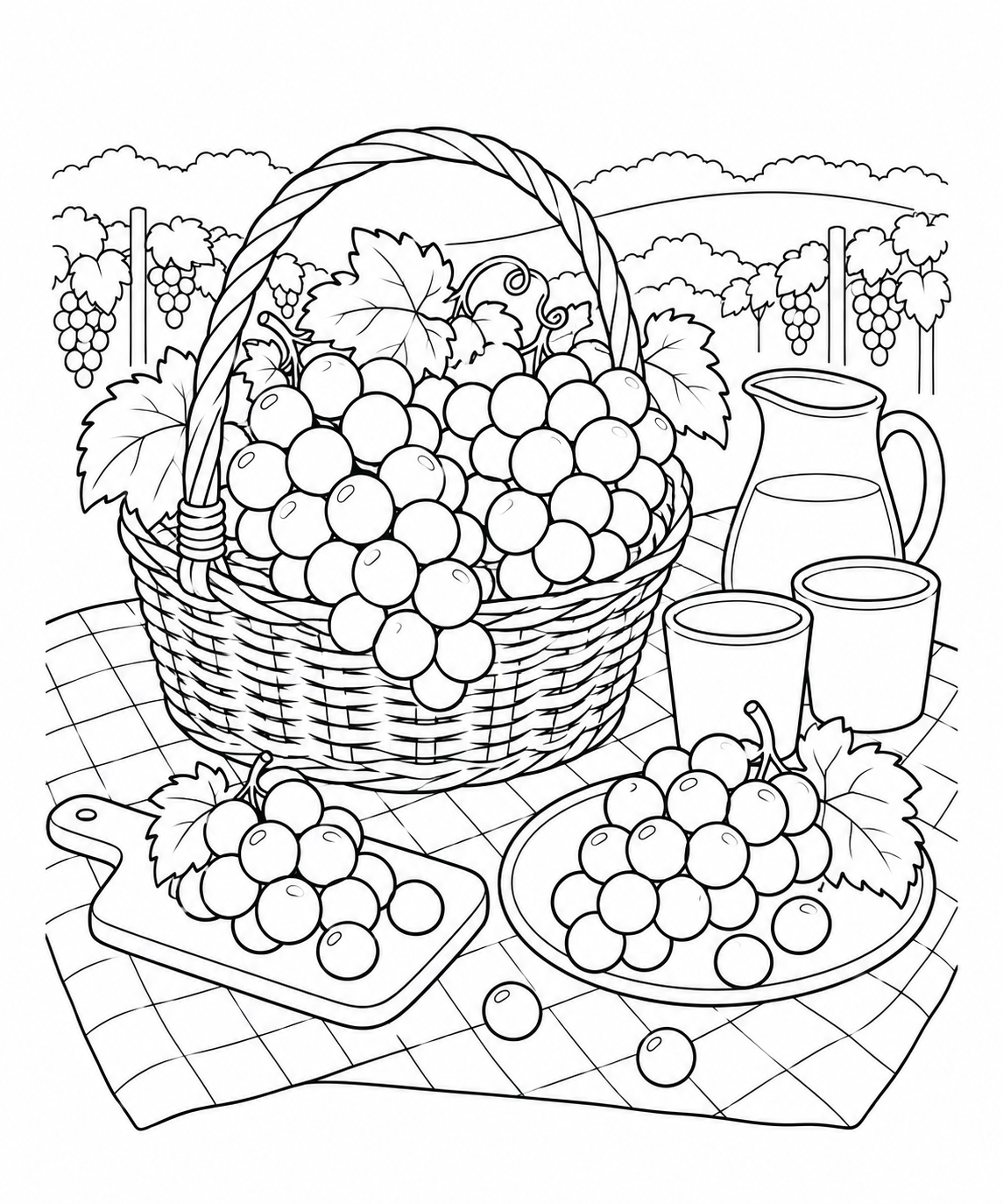 ぶどうの収穫ピクニックの塗り絵