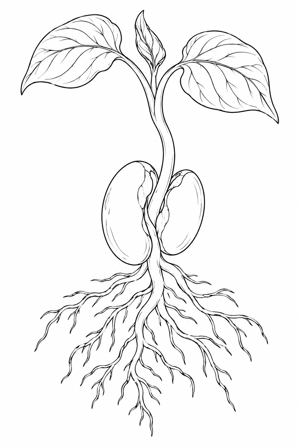 Coloriage Racines sortant d’une graine fendue