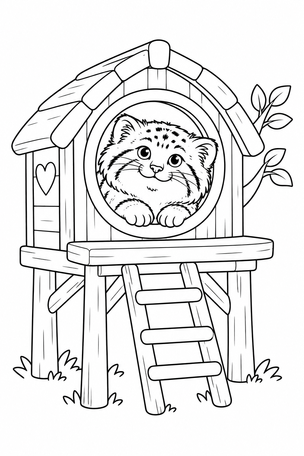 マヌルネコの木のおうちの塗り絵