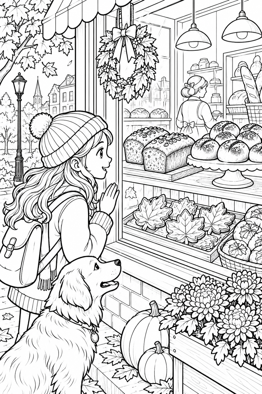 Coloriage Vitrine de boulangerie — automne