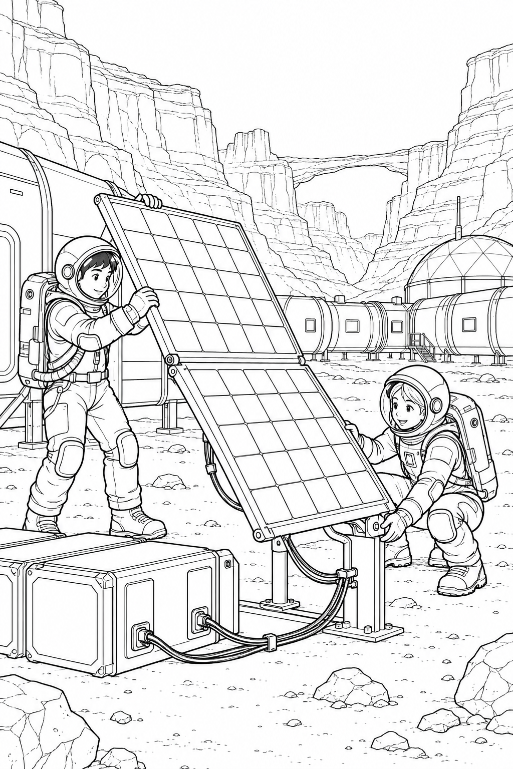 火星の峡谷基地：太陽光パネルの設置の塗り絵