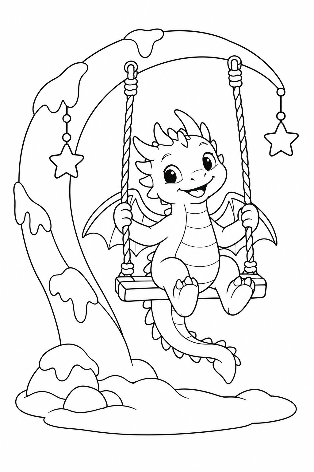 Dibujo de El dragón de nieve en el columpio de estrellas para colorear