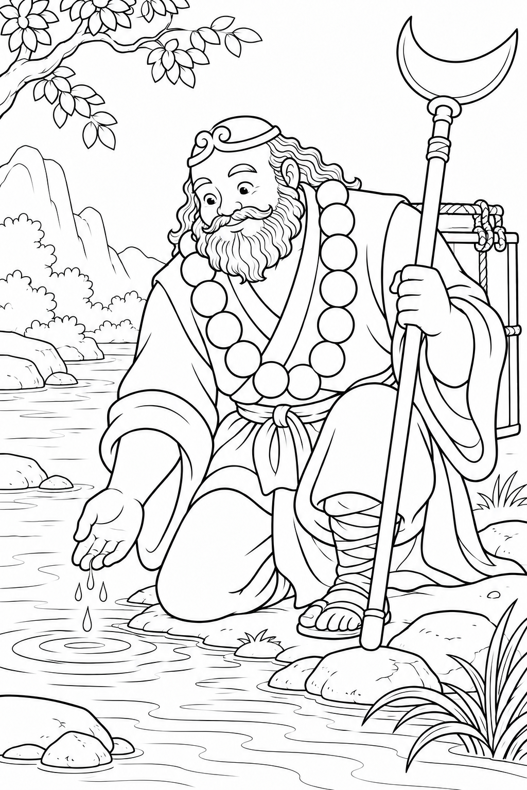ほっこり西遊記：川辺の沙悟浄の塗り絵