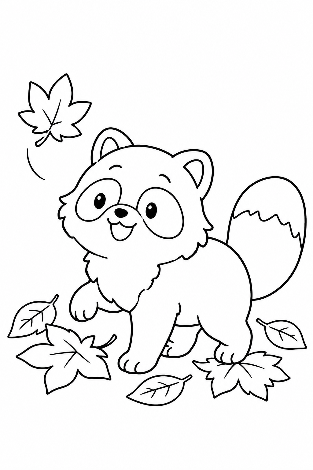 Dibujo de Tanuki y hojas caídas para colorear