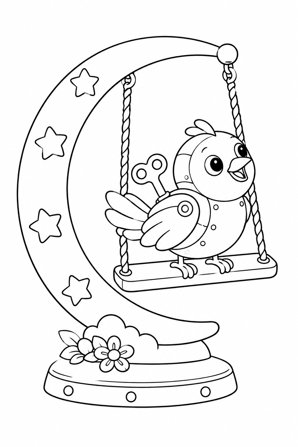 Desenho de O pássaro de engrenagens e o balanço de estrelas para colorir