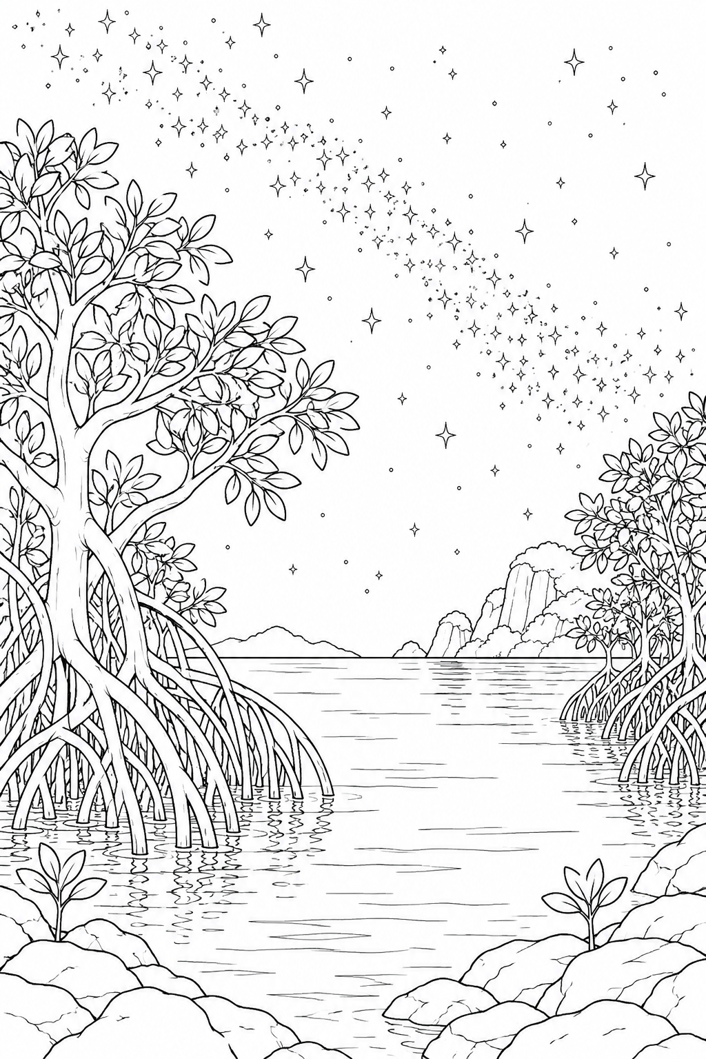 マングローブの入り江と天の川の塗り絵