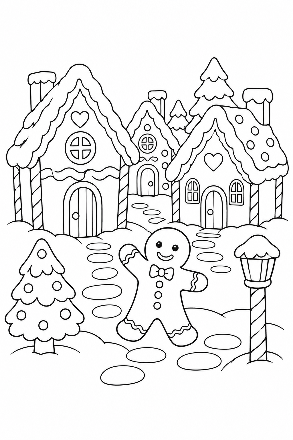 ジンジャーブレッドの小さな街の塗り絵