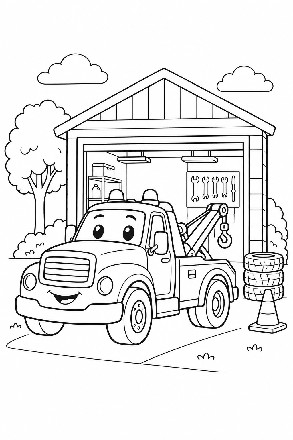 Dibujo de La grúa en el garaje para colorear