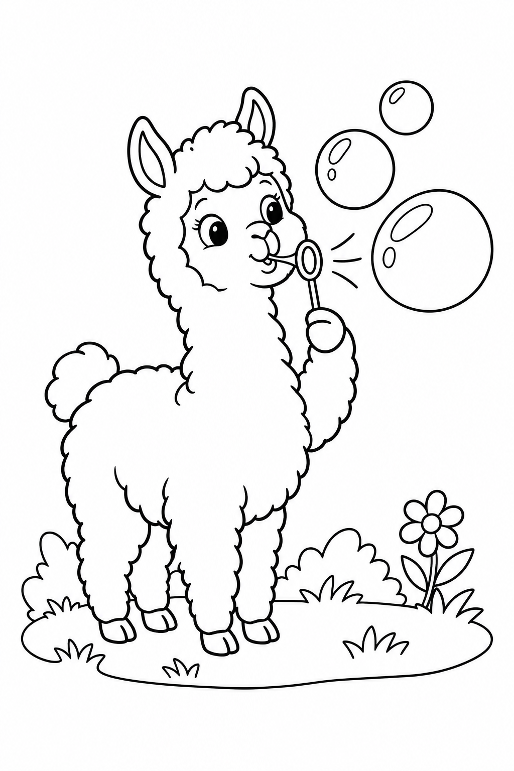 アルパカのシャボン玉あそびの塗り絵
