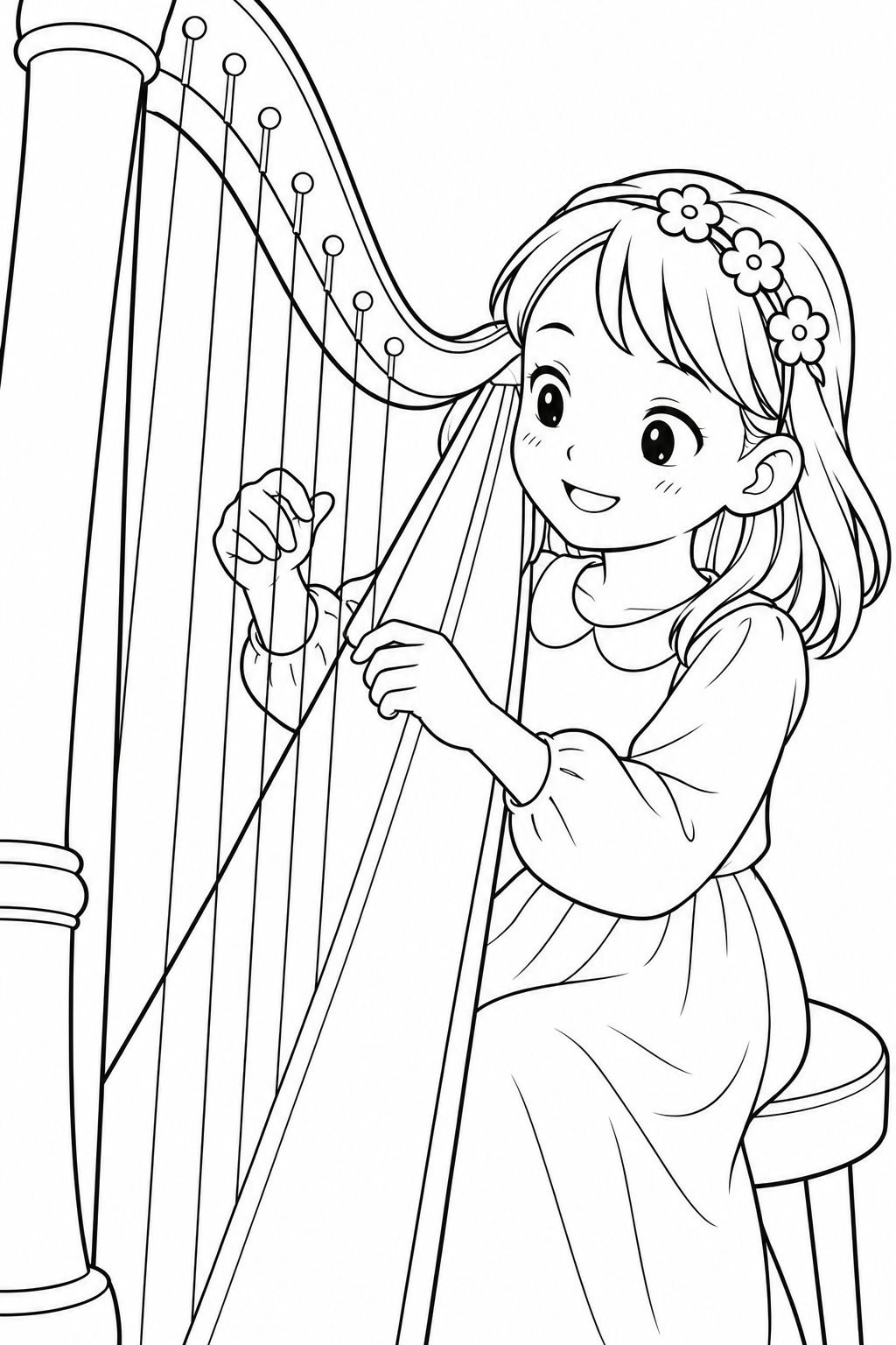 ハープの向こうの笑顔の塗り絵