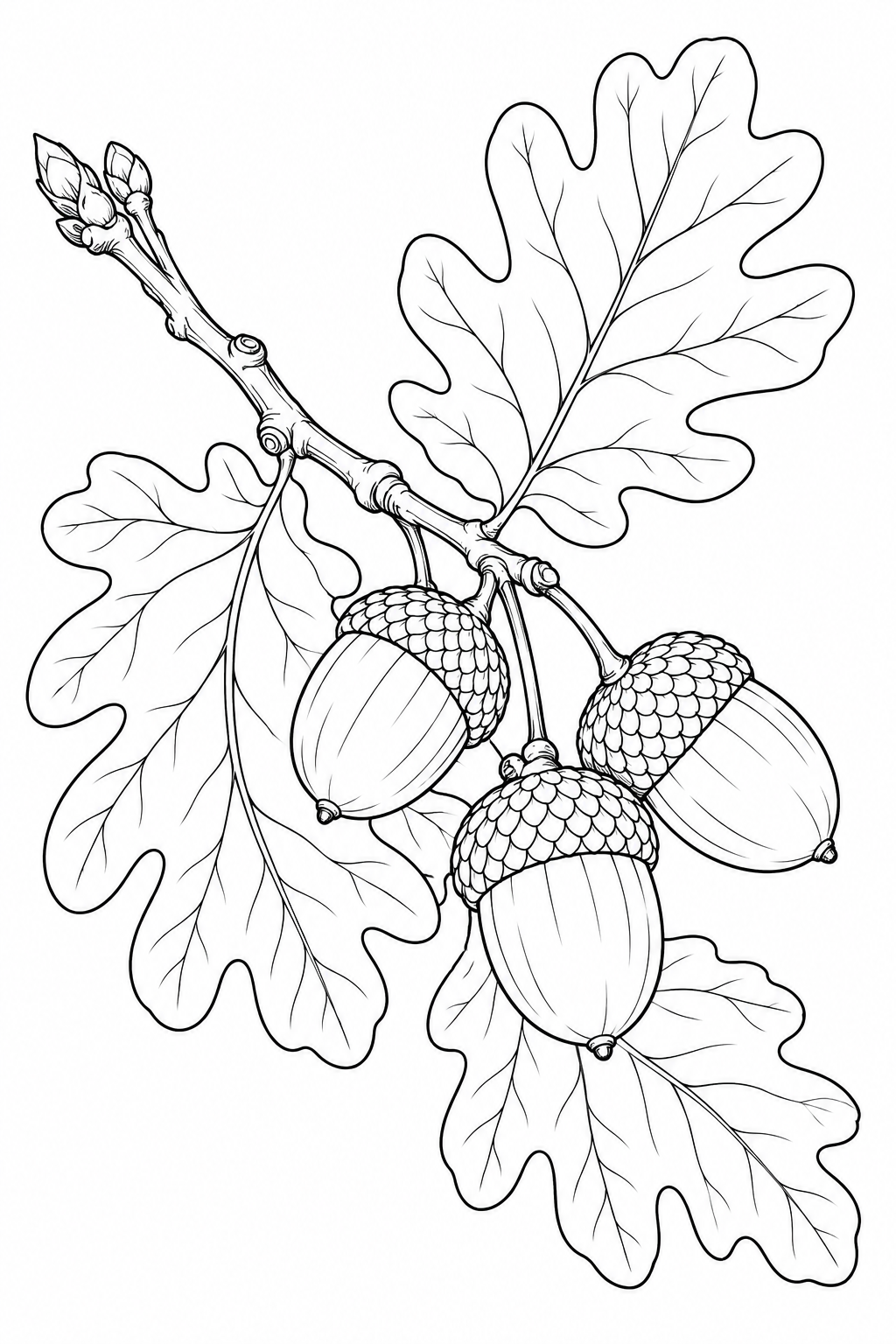 Desenho de Estudo da natureza: Folhas de carvalho e bolotas para colorir