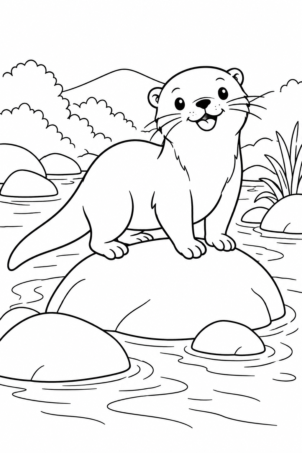 カワウソと川の石の塗り絵