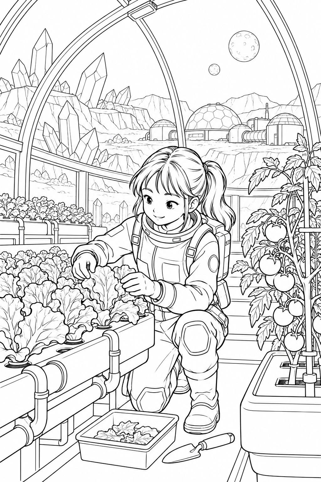 空想の結晶惑星の基地：野菜を育てる温室の塗り絵