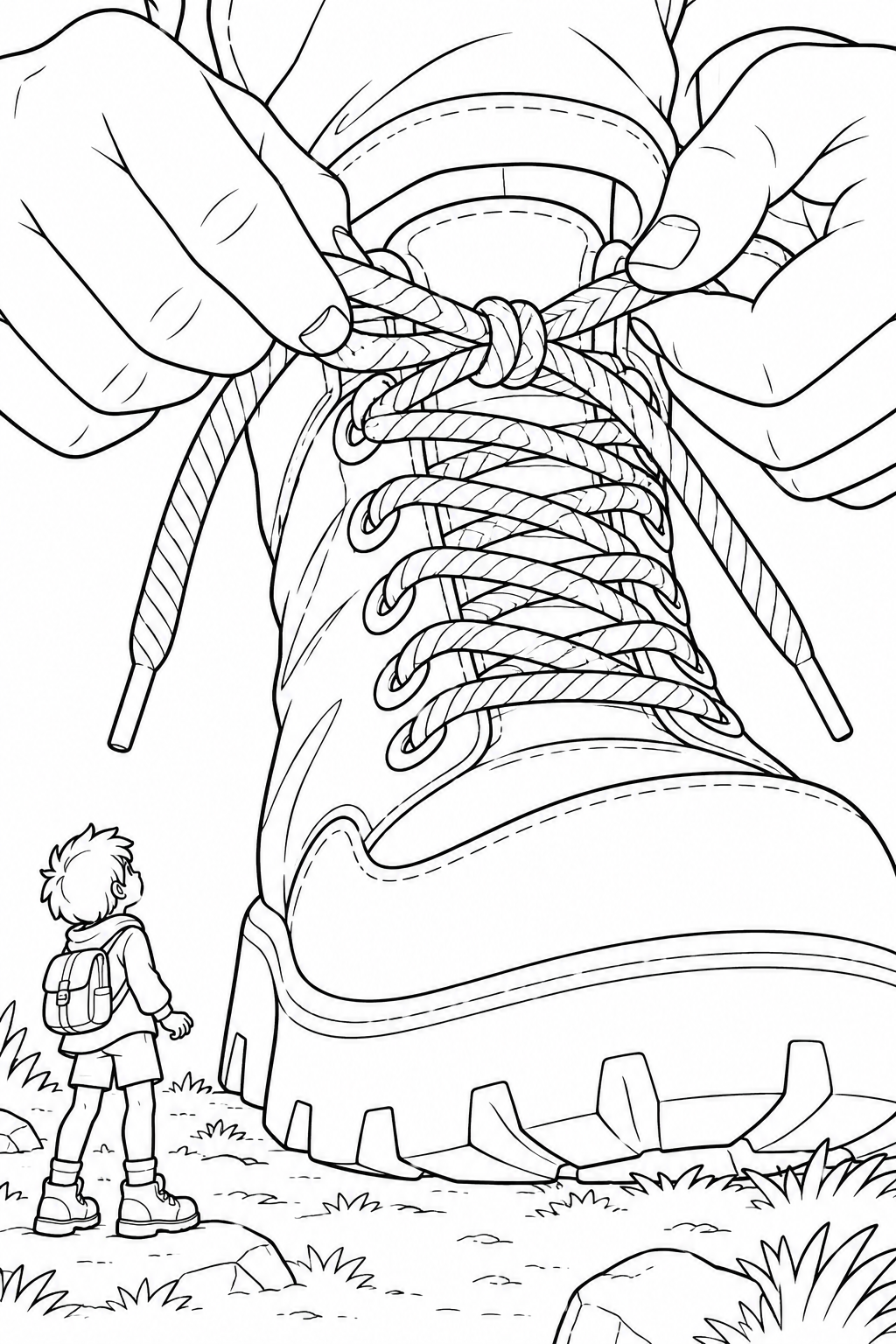 Desenho de Gigante amarrando cadarços mágicos para colorir