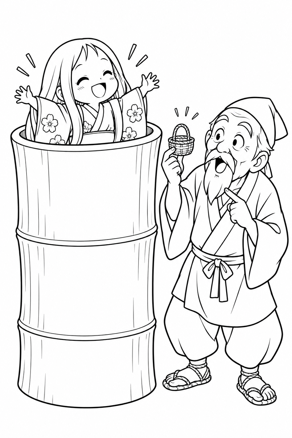かぐや姫のお迎えは竹サイズ違いの塗り絵