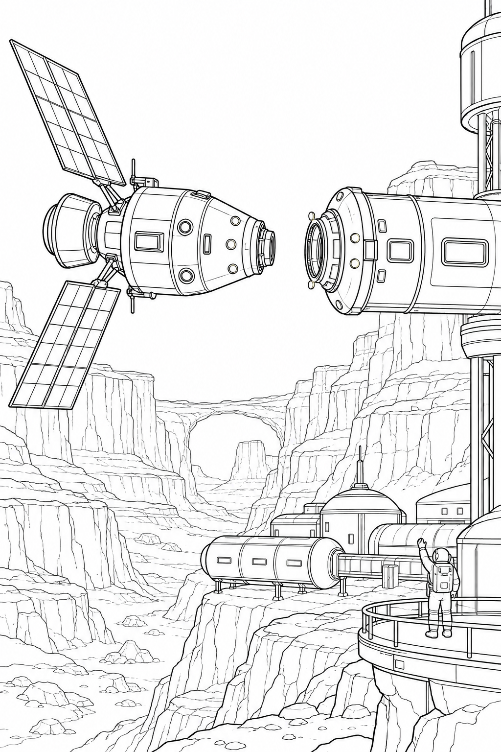 火星の峡谷基地：補給船のドッキングの塗り絵