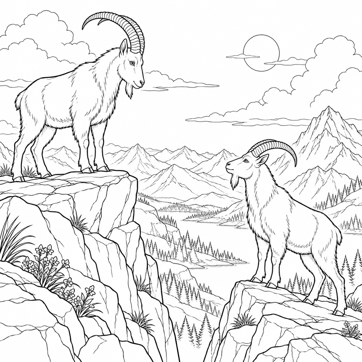 Dibujo de Dos cabras en laderas rocosas para colorear